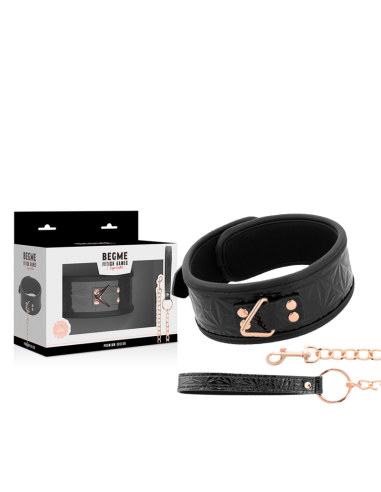 Begme - black edition collar cuero vegano con forro de neopreno