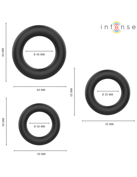 Intense - hugh 3 anillos bÁsicos para pene silicona negro