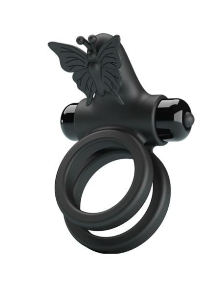 Pretty love - doble anillo vibrador con estimulador negro