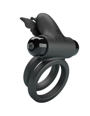 Pretty love - doble anillo vibrador con estimulador negro