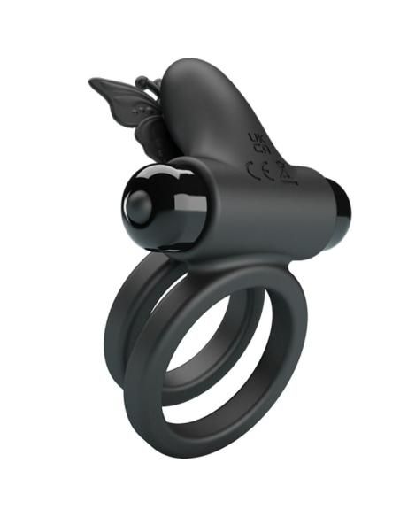 Pretty love - doble anillo vibrador con estimulador negro