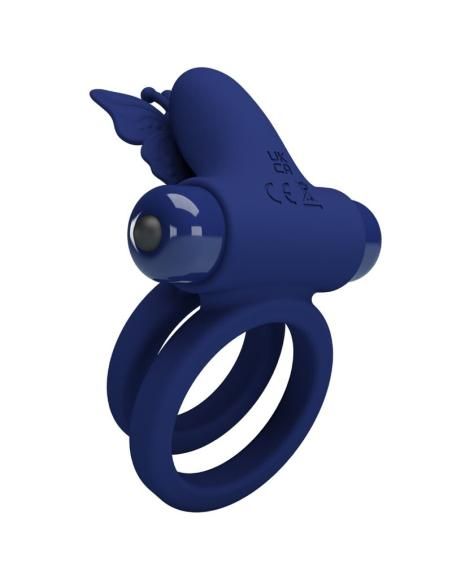 Pretty love - jamele doble anillo con vibraciÓn & estimulador mariposa azul