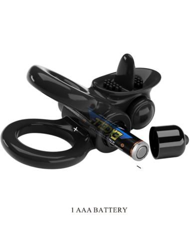 Pretty love - passionate ring doble anillo vibrador + estimulador clÍtoris negro