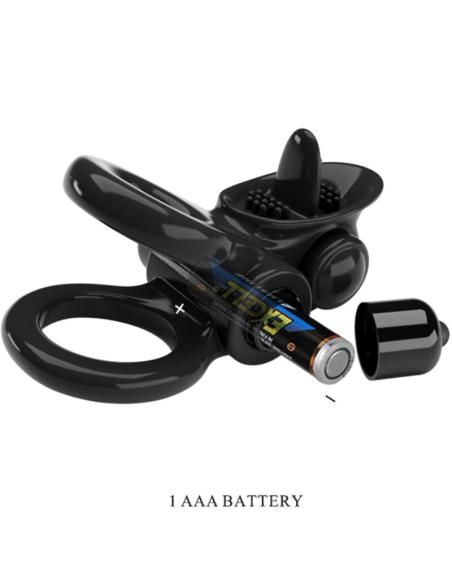 Pretty love - passionate ring doble anillo vibrador + estimulador clÍtoris negro