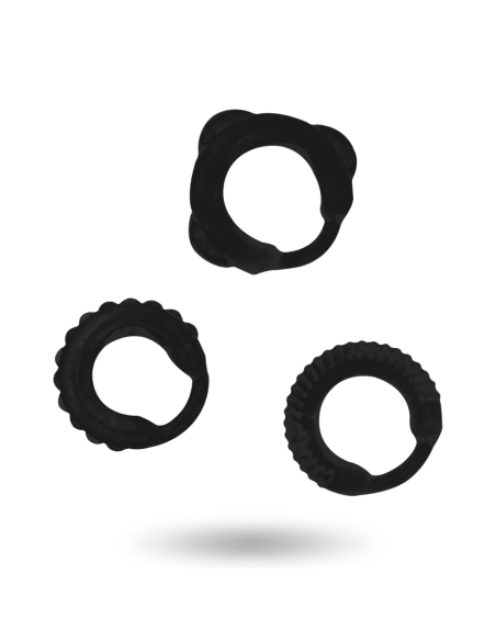 Addicted toys - set 3 anillos pene negro