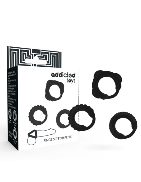 Addicted toys - set 3 anillos pene negro