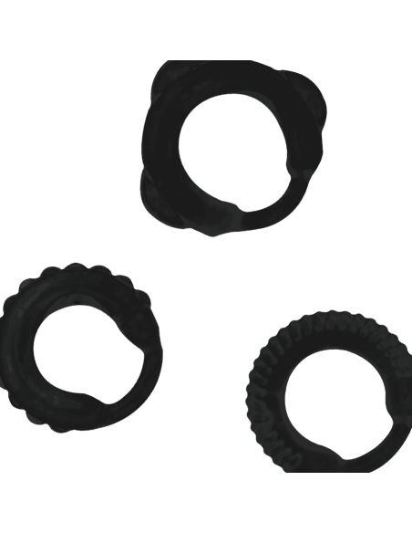 Addicted toys - set 3 anillos pene negro