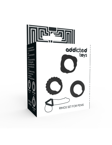 Addicted toys - set 3 anillos pene negro