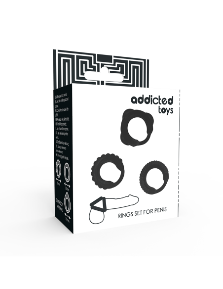 Addicted toys - set 3 anillos pene negro