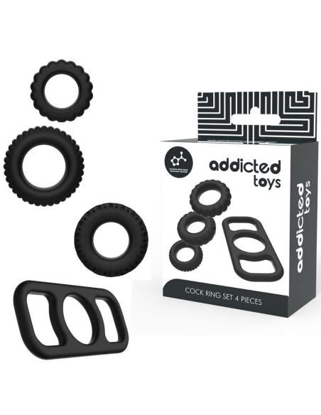 Addicted toys - set 4 anillos silicona para el pene