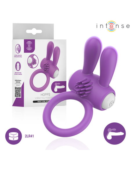 Intense - hopps anillo para pene vibrador con estimulaciÓn clitoriana morado