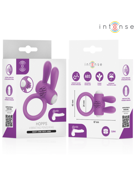 Intense - hopps anillo para pene vibrador con estimulaciÓn clitoriana morado