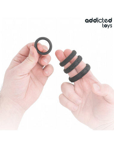 Addicted toys - set anillos pene texturizados 4 tamaÑos