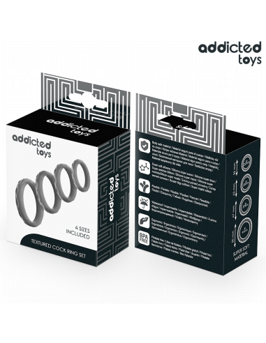 Addicted toys - set anillos pene texturizados 4 tamaÑos