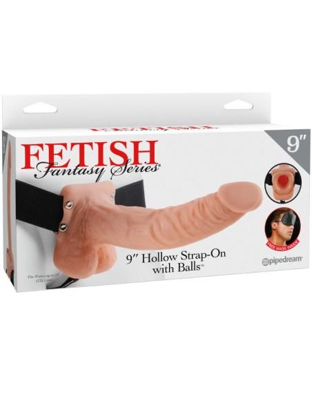 Fetish fantasy series - 9 hollow strap-on with balls 22.9cm natural