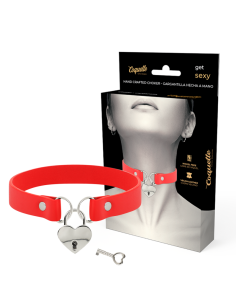 Coquette chic desire - collar cuero vegano rojo accesorio corazÓn con llave