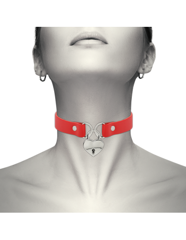 Coquette chic desire - collar cuero vegano rojo accesorio corazÓn con llave