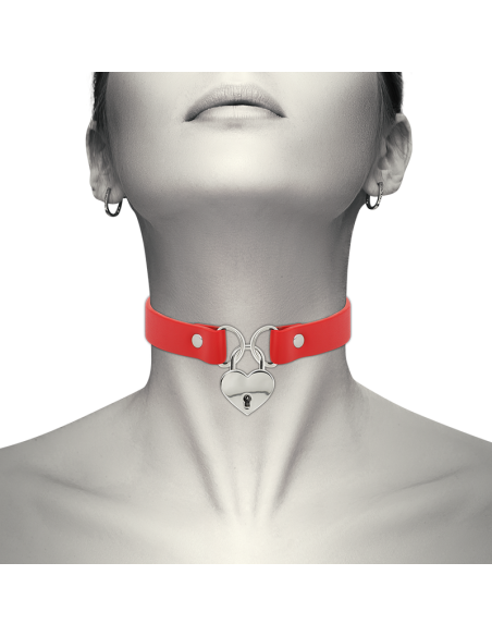 Coquette chic desire - collar cuero vegano rojo accesorio corazÓn con llave