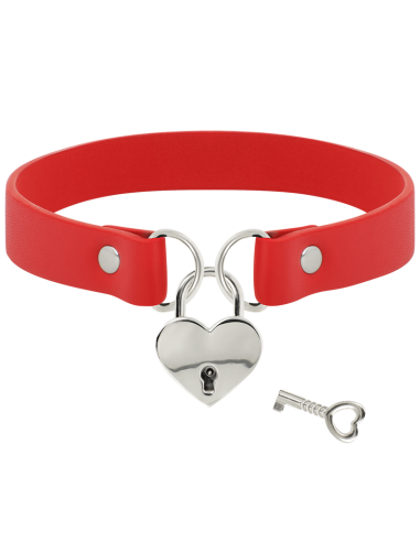 Coquette chic desire - collar cuero vegano rojo accesorio corazÓn con llave