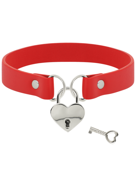 Coquette chic desire - collar cuero vegano rojo accesorio corazÓn con llave