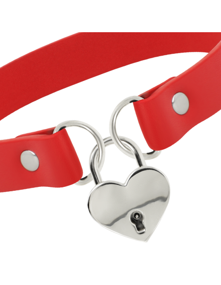 Coquette chic desire - collar cuero vegano rojo accesorio corazÓn con llave