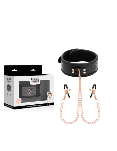 Begme - black edition collar con cadenas y pinzas pezones con forro de neopreno