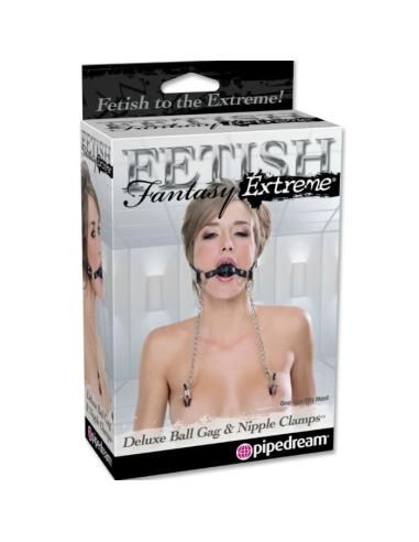 Fetish fantasy extreme - mordaza deluxe con pinzas pezones con cadenas