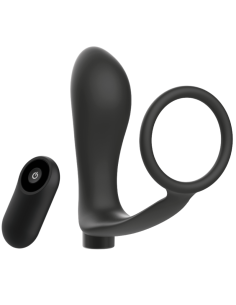 Addicted toys - anilla pene con plug anal control remoto negro recargable