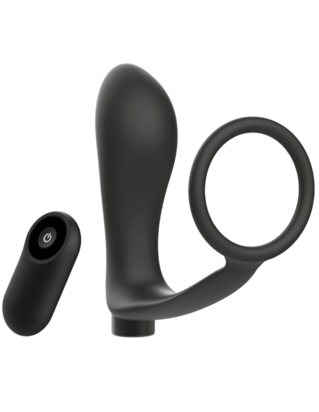 Addicted toys - anilla pene con plug anal control remoto negro recargable