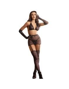 Subblime - 952174 bodystocking de rejilla con guantes y diamantes negro talla Única
