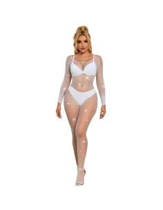 Subblime - 952396 bodystocking de rejilla con diamantes manga larga blanco talla Única