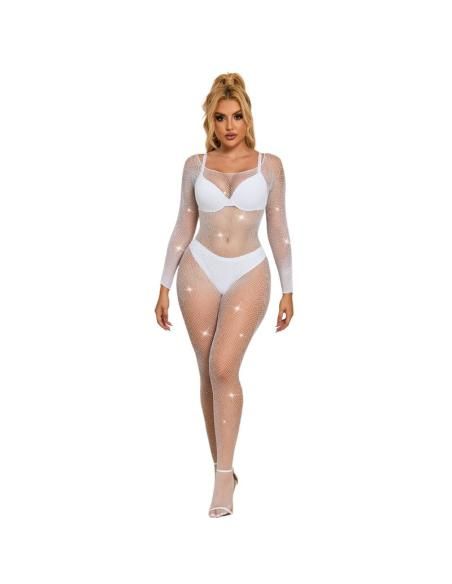Subblime - 952396 bodystocking de rejilla con diamantes manga larga blanco talla Única
