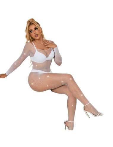 Subblime - 952396 bodystocking de rejilla con diamantes manga larga blanco talla Única