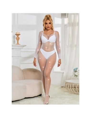 Subblime - 952396 bodystocking de rejilla con diamantes manga larga blanco talla Única