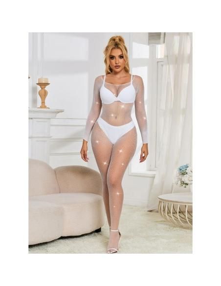 Subblime - 952396 bodystocking de rejilla con diamantes manga larga blanco talla Única