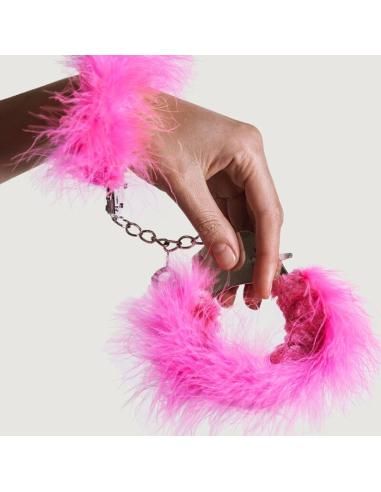 Adrien lastic - esposas metal con plumas rosa