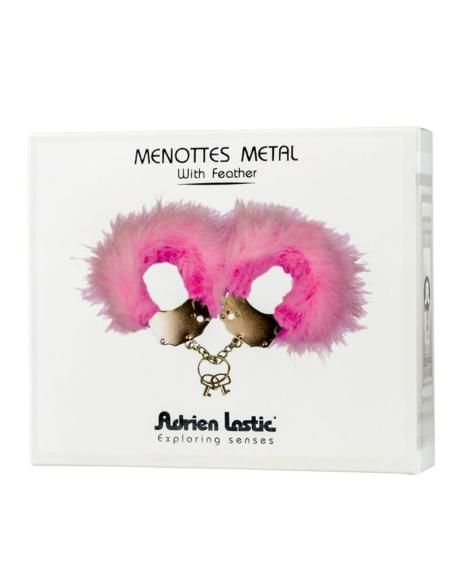 Adrien lastic - esposas metal con plumas rosa