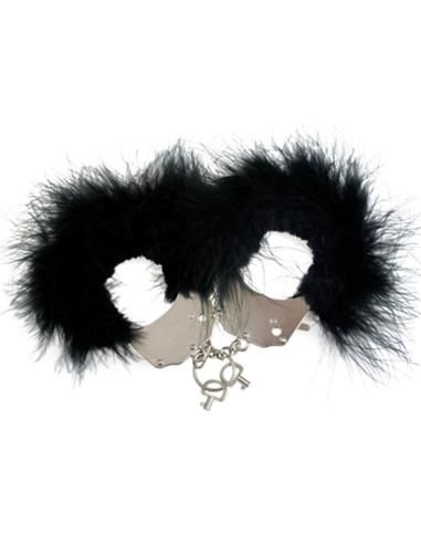 Adrien lastic - esposas metal con plumas negro