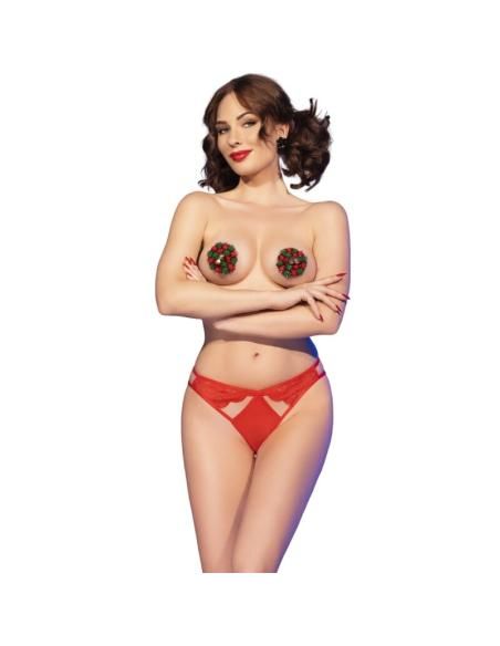 Chilirose - cr 4839 set navideÑo pezoneras + panties rojo l/xl