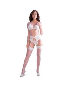 Chilirose - cr 4862 set sujetador, liguero, tanga y medias de encaje blanco l