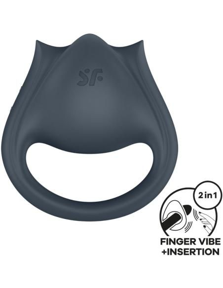 Satisfyer - perfect pair 2 multivibrador 2 en 1 anillo para pene & estimulador de dedo gris