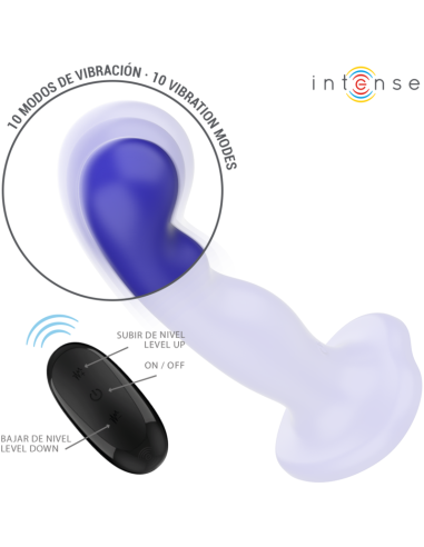 Intense - shorty vibrador con ventosa azul control remoto