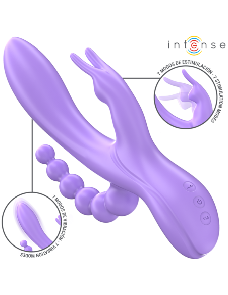 Intense - miko triple vibrador rabbit & estimulador & anal 7 vibraciones morado