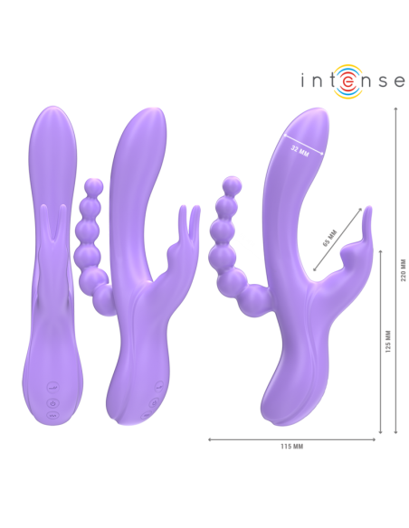 Intense - miko triple vibrador rabbit & estimulador & anal 7 vibraciones morado